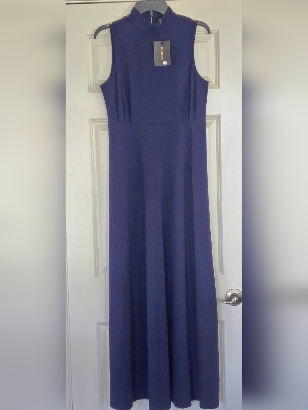 Sleeveless Navy Maxi Dress with High Neck With Side Slits